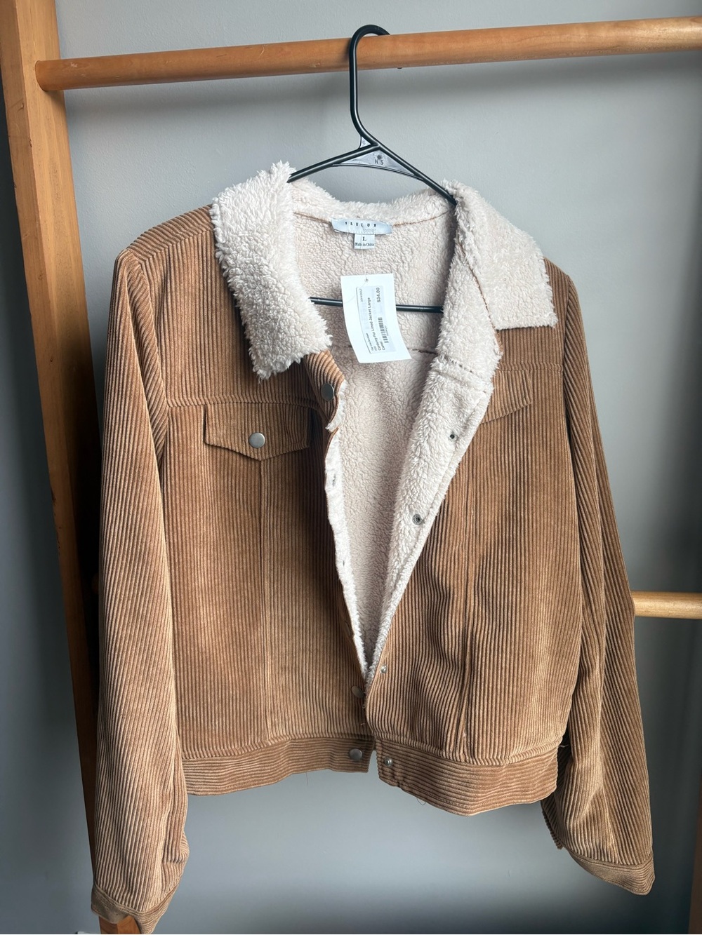 FAVLUX Tan Corduroy Teddy-Lined Trucker Jacket